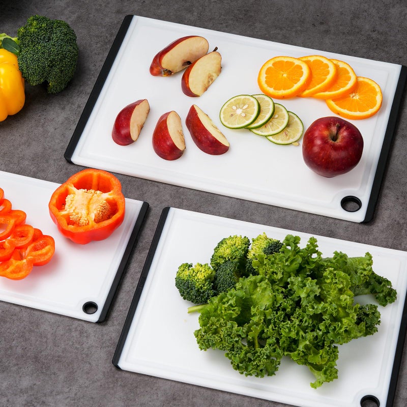 Kikcoin Plastic Cutting Boards for Kitchen  3-Piece Large Cutting Board Set Dishwasher Safe Chopping Boards with Non-slip Feet and Juice Grooves  White  Kikcoin - Image 4